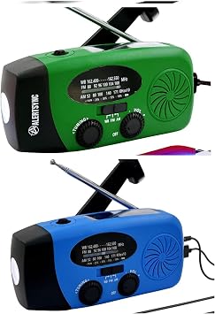 5000mAh Green + Blue Weather Emergency Radio, Portable Solar AM/FM/NOAA Hand Crank Radio, Cell Phone Charger with SOS, 1W LED Flashlight, Headphone Jack, Power Bank for Emergency Preparedness