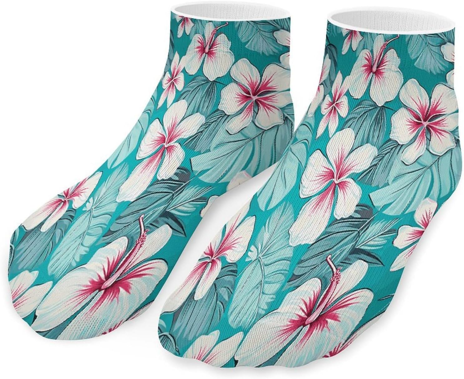 Tropical Hibiscus Flowers Ankle Socks for Men Women 5 Pairs | Comfortable Casual Low Cut Socks, Lightweight No Show Breathable Athletic Socks, Soft Mini Crew Socks for All Seasons