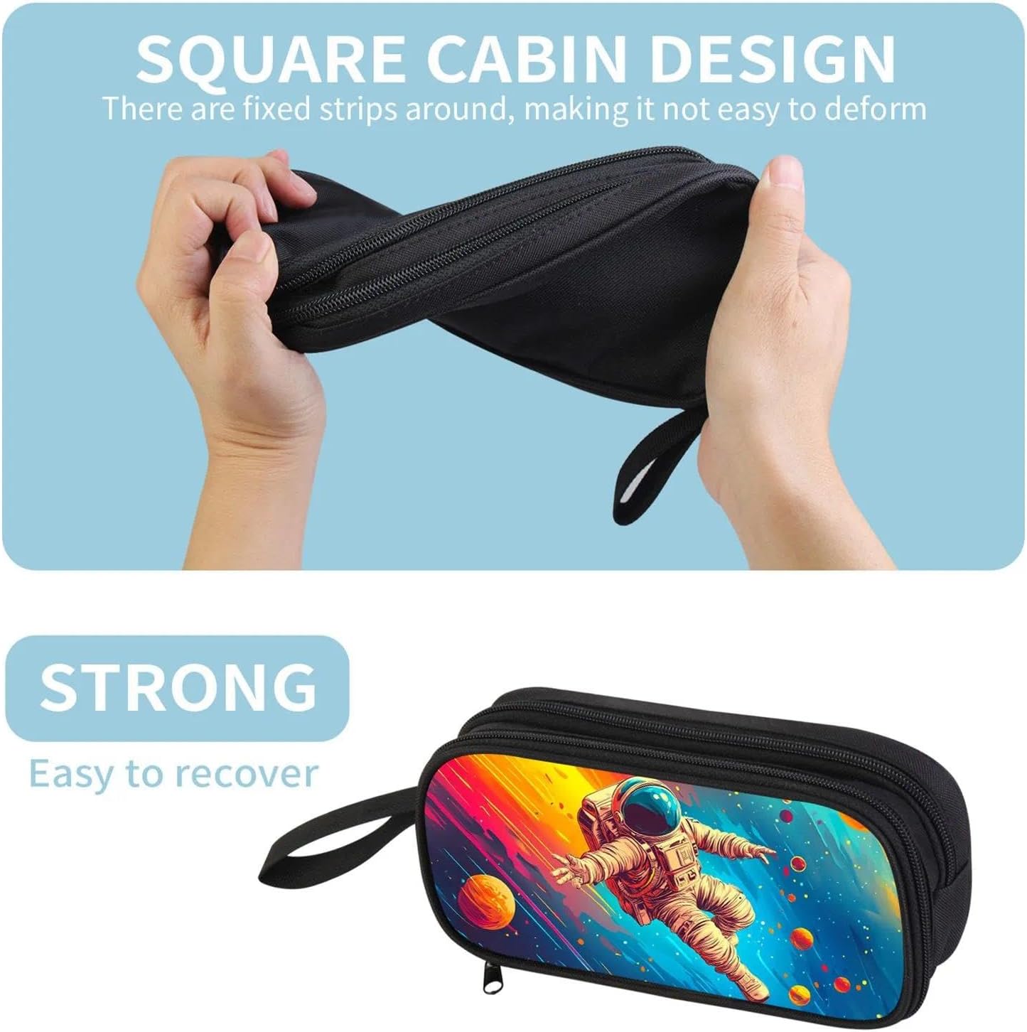 Astronaut Pencil Case for Boys Girls | Kids Pencil Pouch Large Capacity Double Zipper with Compartments | Galaxy Space School Supplies Organizer Bag| Sturdy Pen Bag for Child image 4