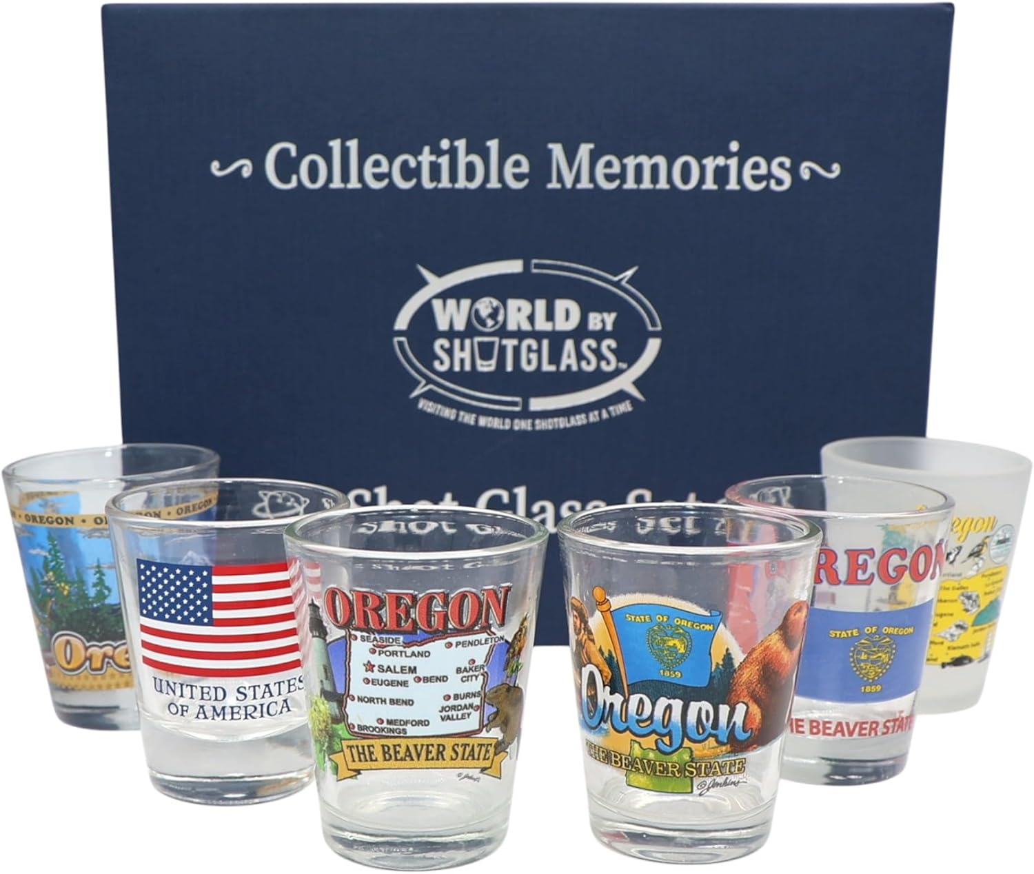 World By Shotglass Oregon United States USA Souvenir Boxed Shot Glass Set (Set of 6)