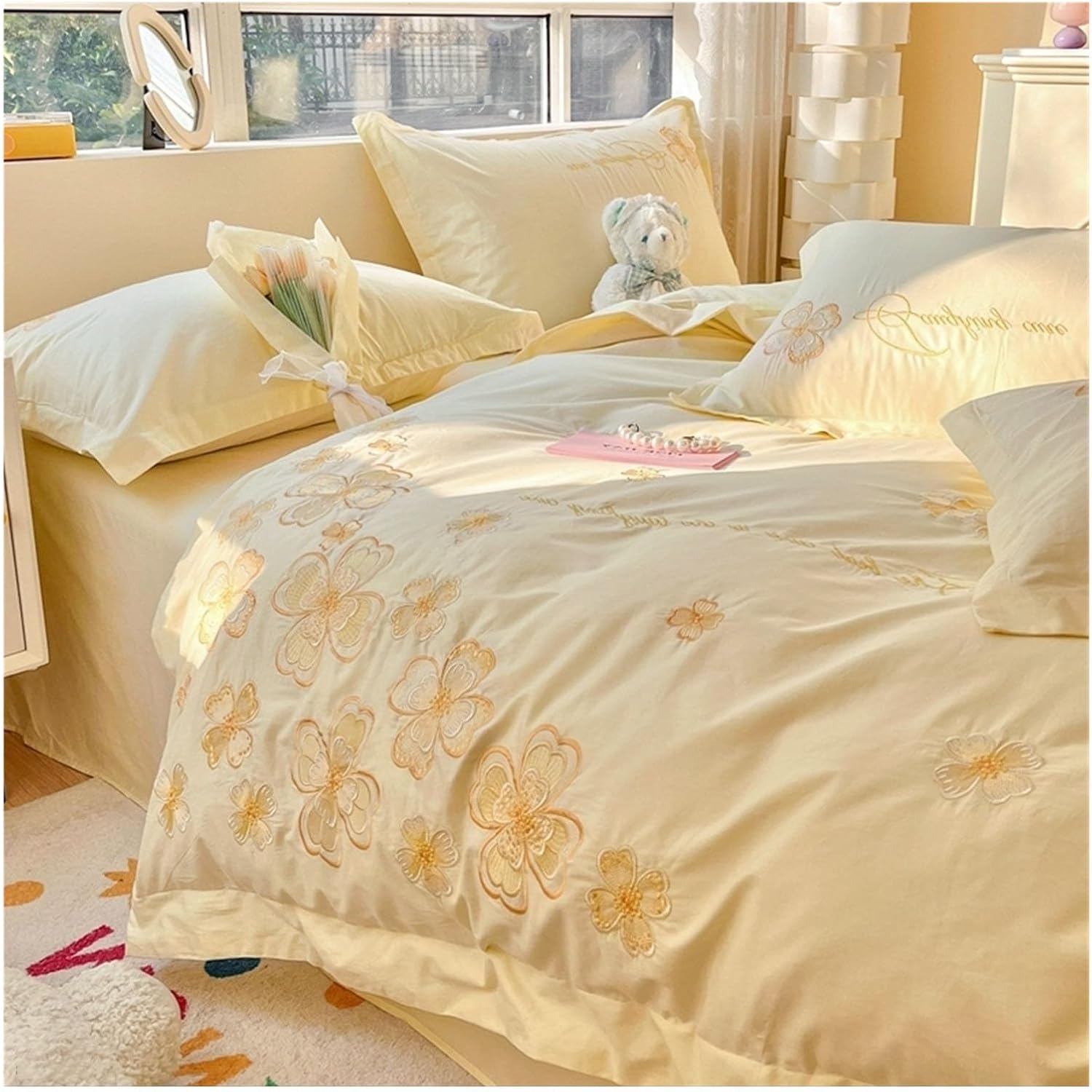 Down Quilt Cover, Pure Cotton Four-Piece Bedding Set, Invisible Zipper Design, Machine Washable Cotton Fabric, Bedding Suitable for Multiple Scenes