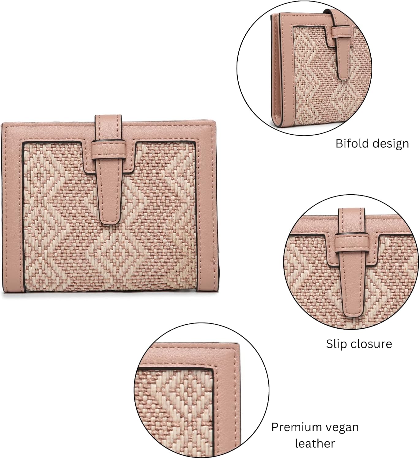 JEN & CO. Bessie Bifold Wallet Women Vegan Leather Credit Card Holder Coin Purse Change Pouch for Women (Diamond-Ivory)