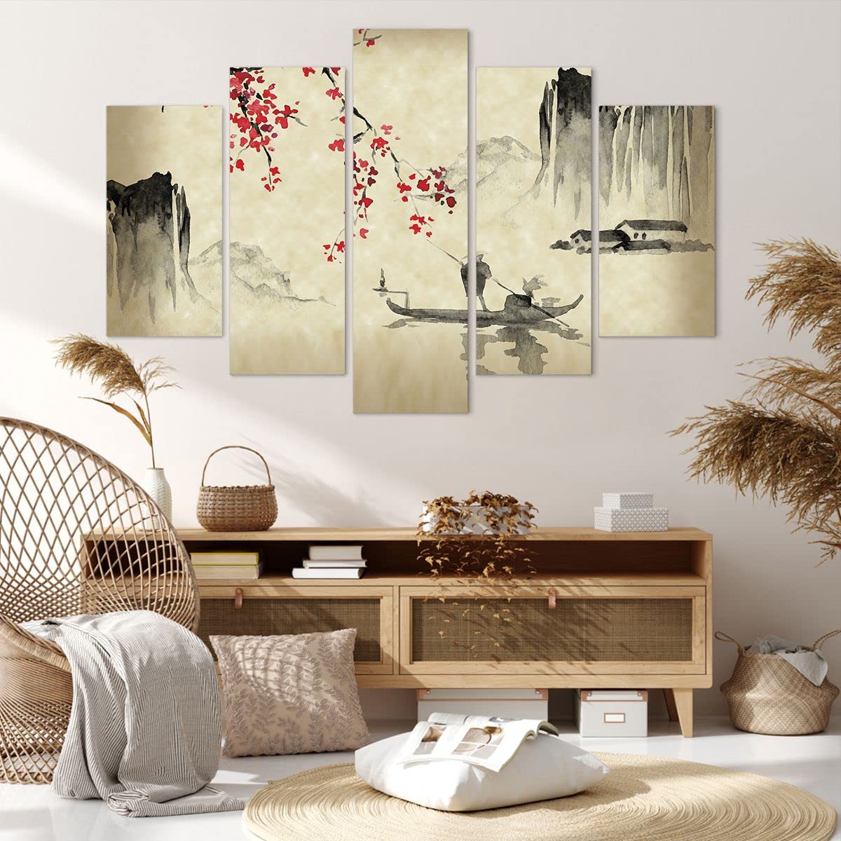 Tenture Murale Cerisiers Japonais 3D - 70x100 Cm, Tissu Polyester, Déco Chambre Salon