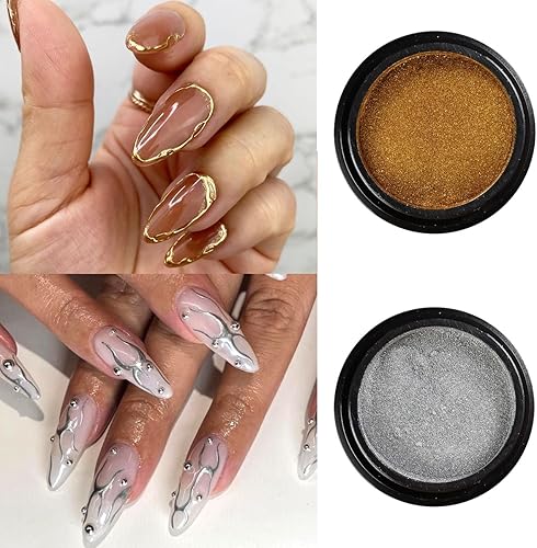 Miniatura 7 de Polvo de uñas cromado camaleón, 10 cajas de polvo cromado Aurora rosa morado, polvo de uñas holográfico dorado y plateado, pigmento espejo metálico