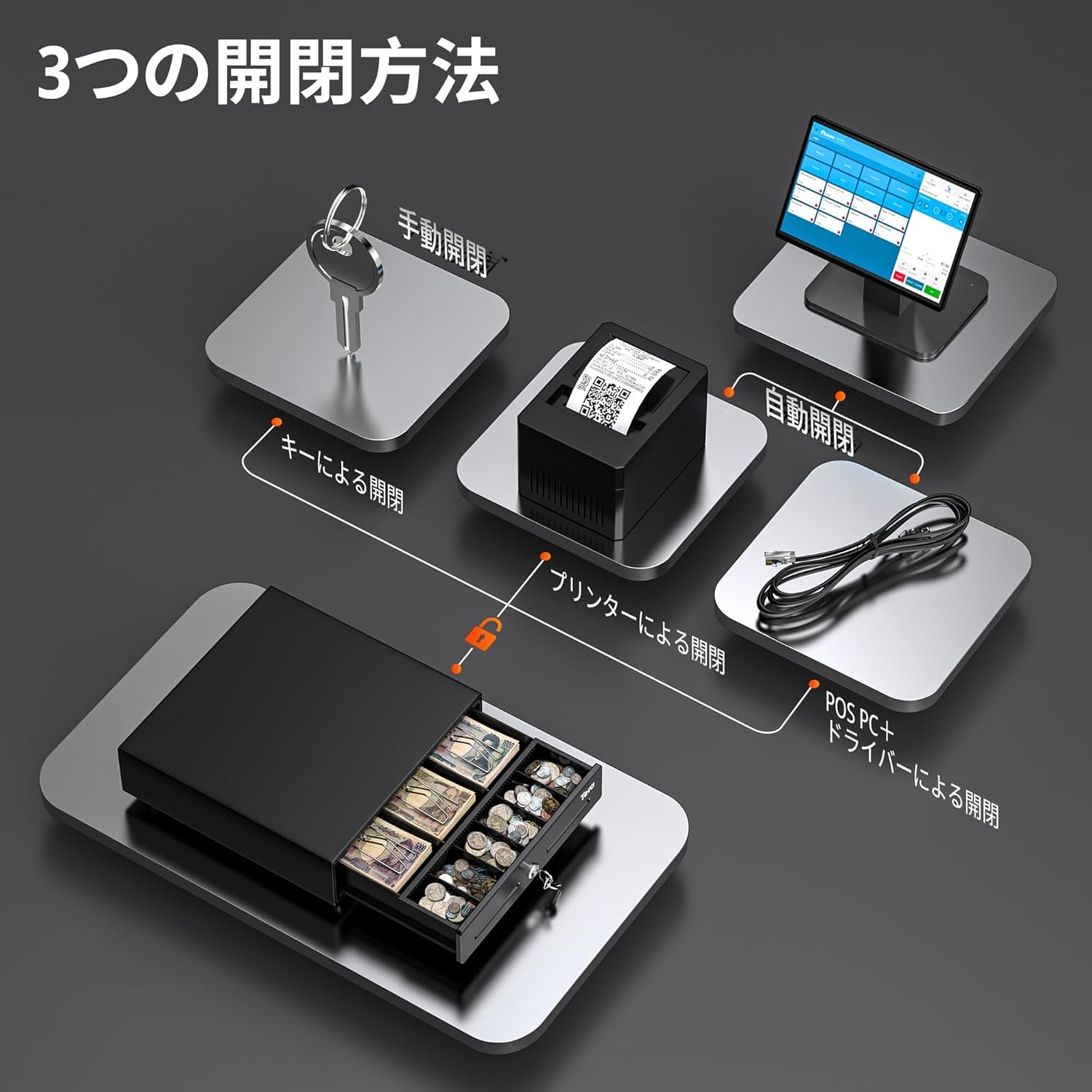 Amazon.co.jp: Tera キャッシュドロア 小型 自動開閉＋手動開閉