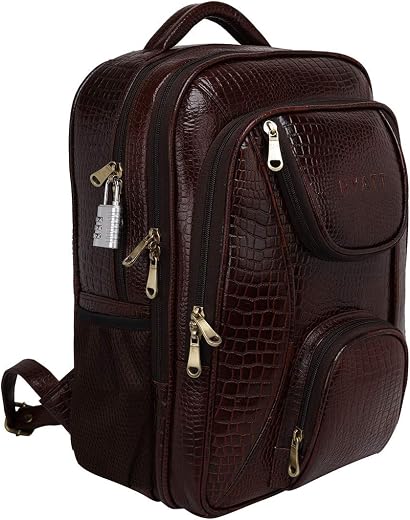 RICHSIGN LEATHER ACCESSORIES Natural Full Grain Leather Laptop Backpack Bags for Men and Women Office Use 15.6 Inch(Dimens...