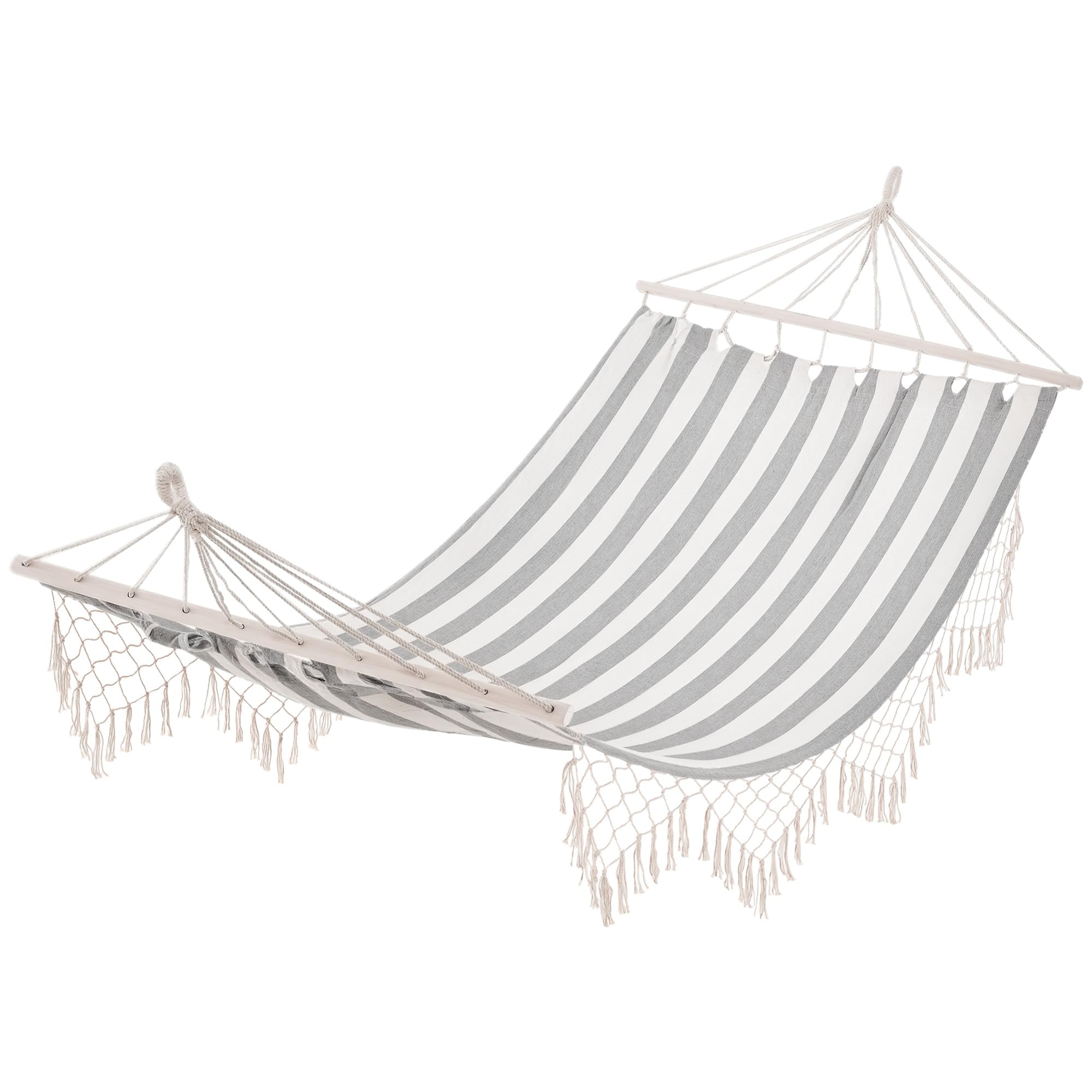 Outsunny Hamac de Voyage Portable Style Hippie Chic Toile de hamac dim. 2L x 1l m Coton Polyester Gris écru rayé