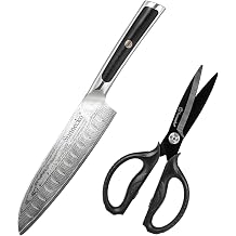 Sunnecko Kitchen Scissors All Purpose with Damascus Santoku Knife 7 Inch
