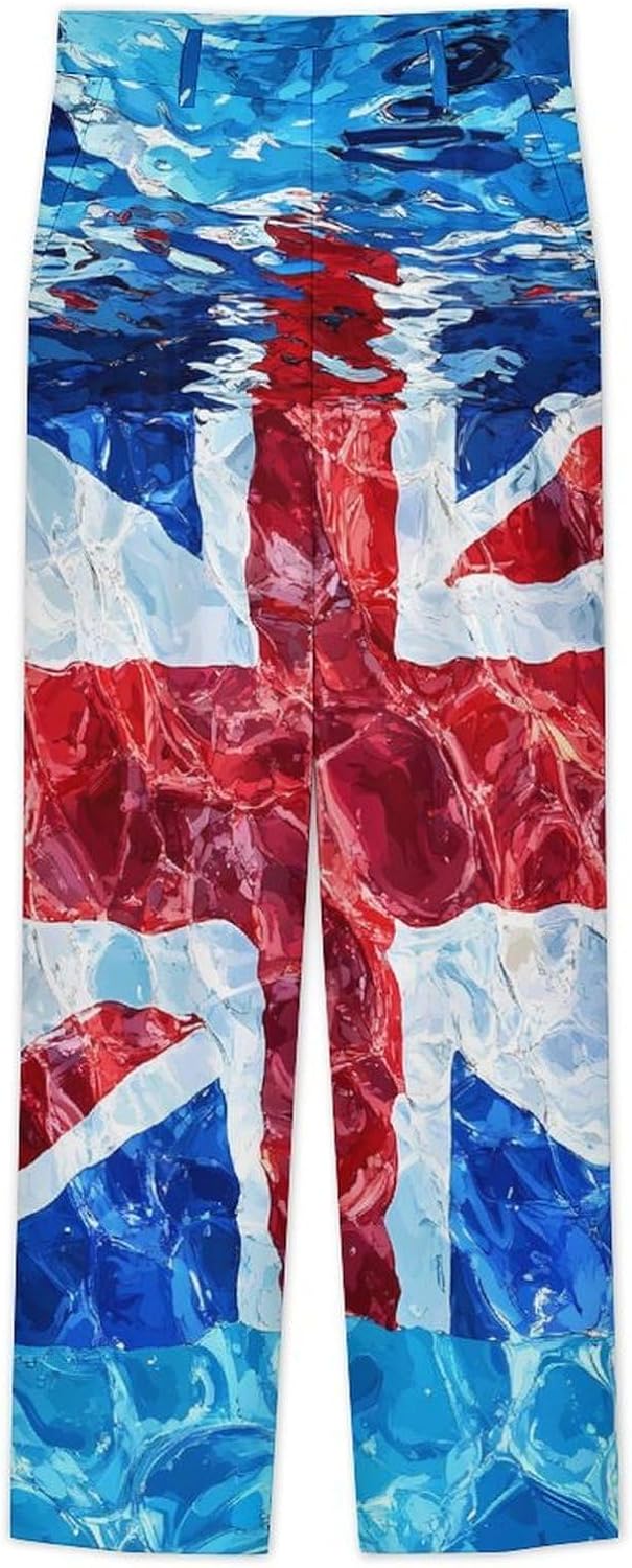 United Kingdom Flag in Water Men's Classic Fit Suit Pants Straight Leg Design Printed Trousers