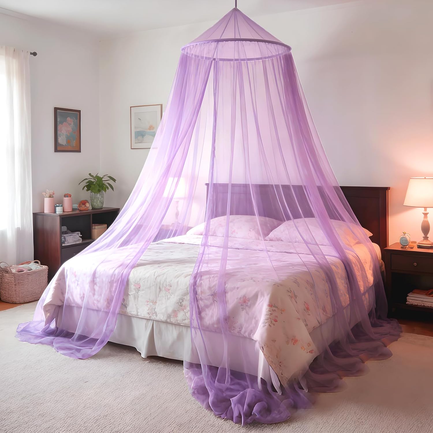 Purple Bed Canopy for Girls Room Decor Canopy for Princess Bed Dome Mosquito Net Canopy Bed for Twin Full Queen Size Bed Curtains,Ceiling Tent for Reading Nooks