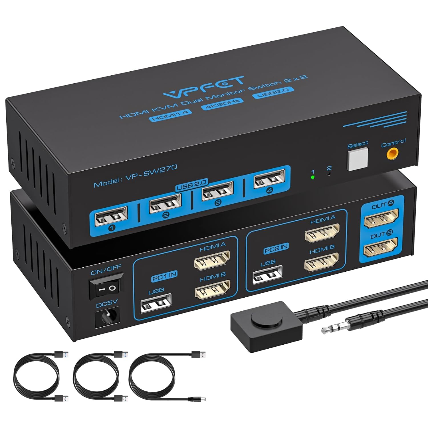 HDMI KVM Switch 2 Monitors 2 Computers 4K@30Hz USB 2.0 KVM Switch Dual Monitor for 2 Computers Share 2 Monitors and 4 USB Devices Support Extended/Copy Mode with 2 USB Cables&Desktop Controller-picture-22