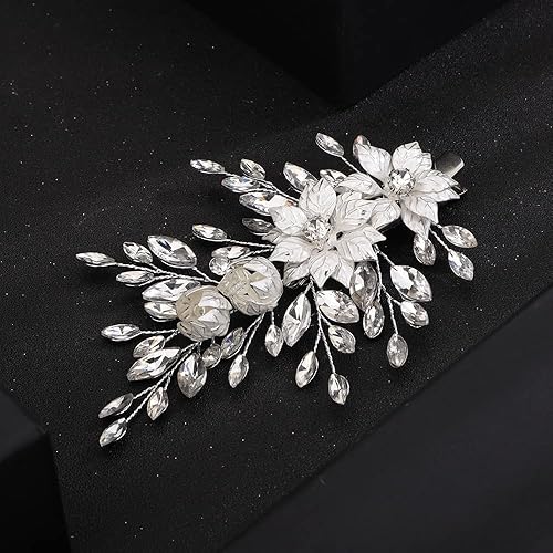 Miniatura 4 de Teyglen Pinzas para el cabello de cristal con flores para novia, horquillas para el cabello de hoja dorada y plateada, pasador de pelo hecho a mano,