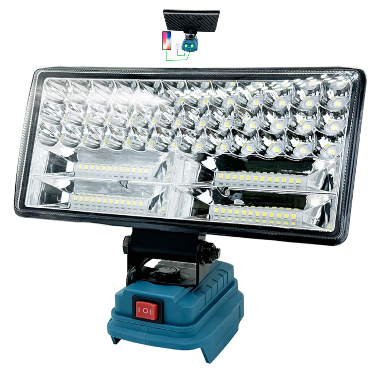 Akku Lampe für 18V Akku, Led Arbeitsleuchte,Strahler Tragbares Flutlichter Baustellen Lampe,mit 2 USB für Camping, Autoreparaturen（Ohne Akku）
