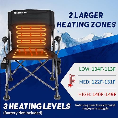 Miniatura 4 de Sillas de campamento con calefacción plegables para adultos silla plegable de gran tamaño para exteriores con portavasos - Silla portátil de