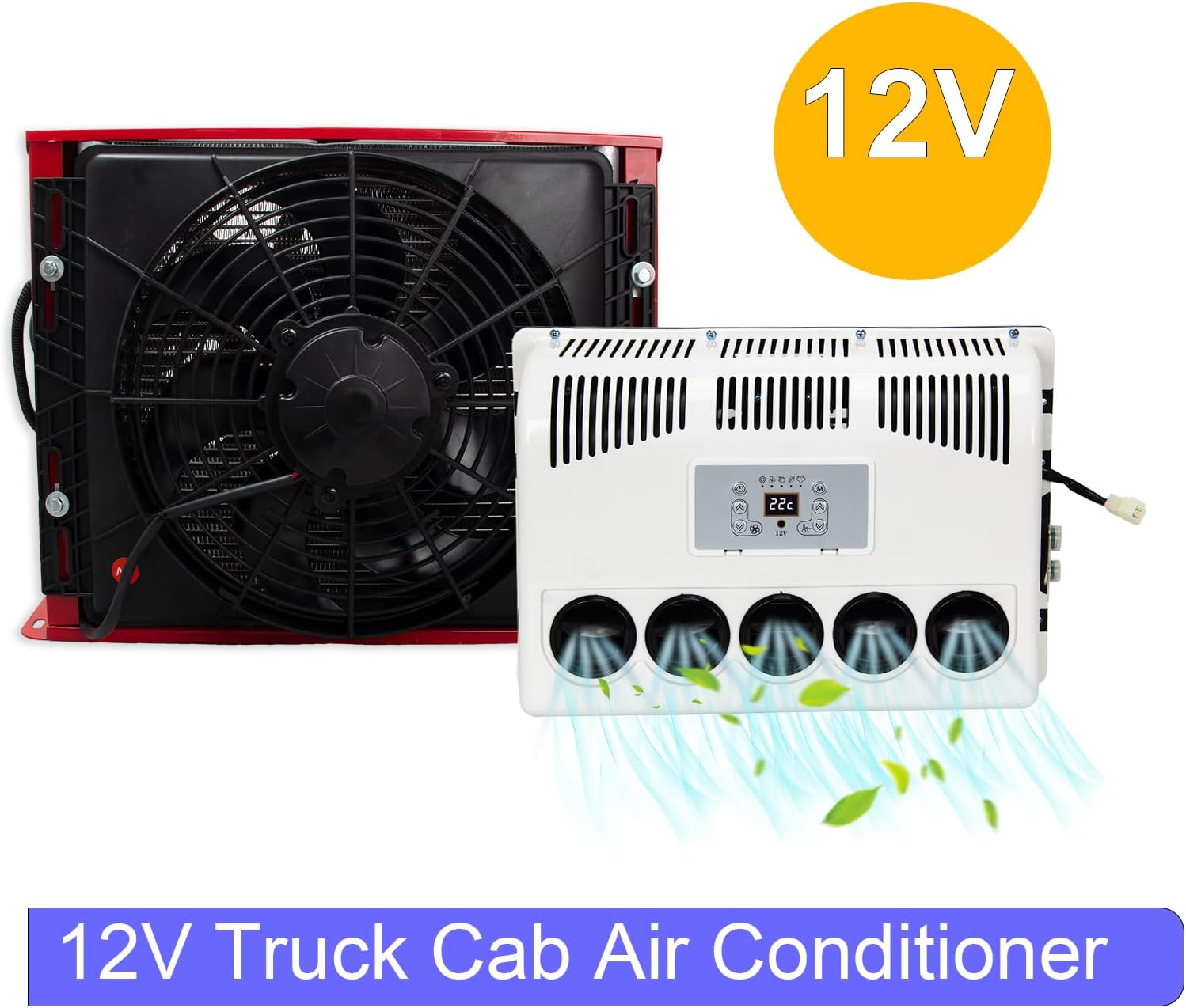 12V Truck Cab Air Conditioner, 11000BTU Fast Cooling 12v A/C unit RV Air Conditioner for car, Bus, Motorhome Bus and Semi Trucks,Fuel Saving Low Noise Electric Automotive AC