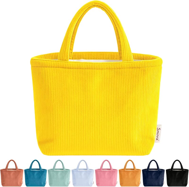 Sminra Bolsa tote pequena de veludo cotelê para livros