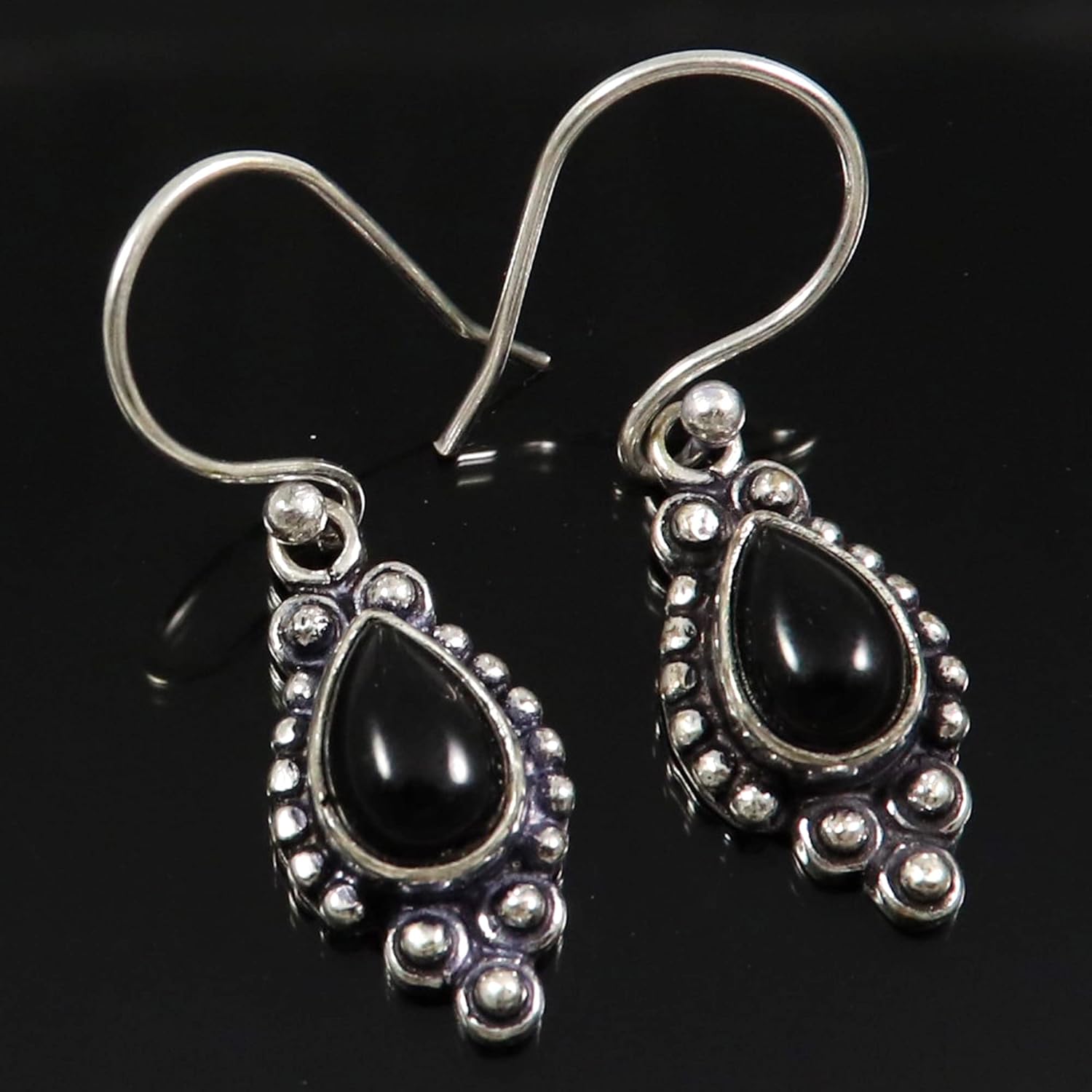 Goyal Exports 925 Sterling Silver Blue Sunstone Lab-Created Black Onyx Amethsyt Gemstone Silver Drop Dangle Earring Handmade Jewelry SEG139