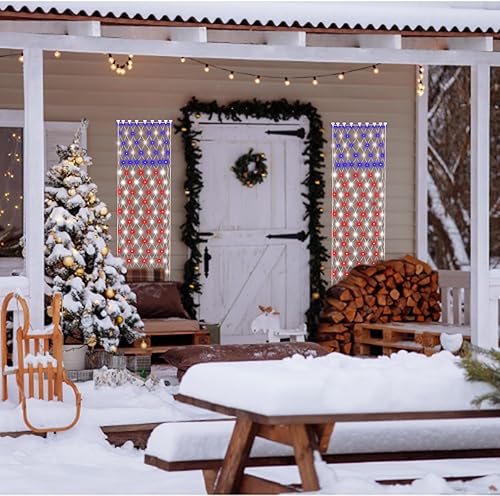 Miniatura 2 de Leisure world 160 luces LED solares rojas, blancas y azules, 6.6 pies x 1.5 pies, luces de bandera para decoración de porche de Navidad, 8 modos de