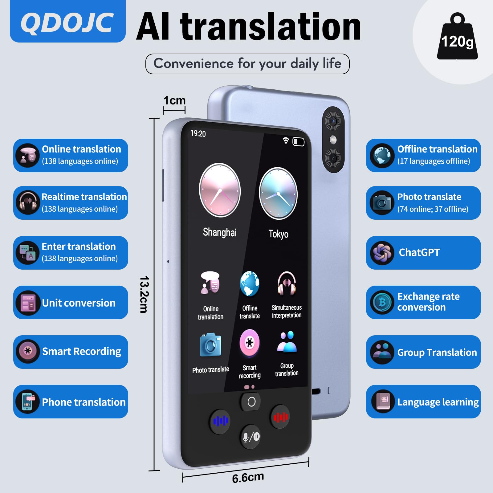 Traductor en Tiempo Real, Traductor Instantaneo de Voz con 138 Idiomas y Español sin Conexión, Traductor Electronico de Idiomas Traductor Simultaneo con Traducción de Fotos y Batería de 2000 mAh