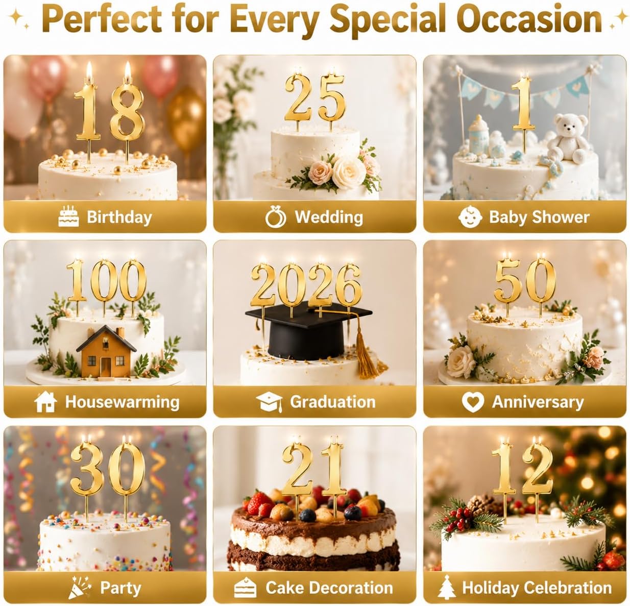 20 PCS Golden Heavy-Duty Stainless Steel Digital Candle Holders Set