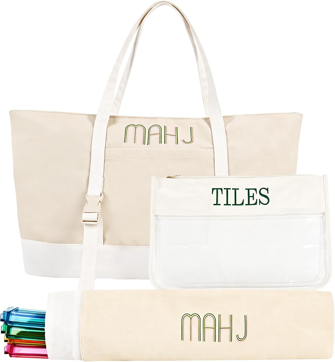 White Regular 3 Pieces Mahjong Canvas Bag