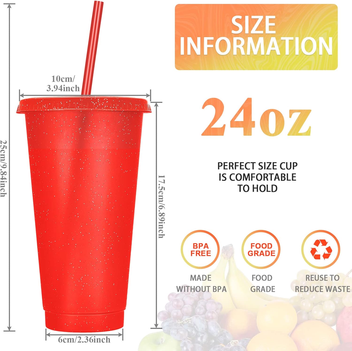 Honeydak 30 Pack Tumbler with Straw and Lid Bulk Cups for Gifts Glitter Plastic Coffee Cups 24-27 oz Reusable Water Bottle Iced Coffee Travel Mug Party Favors for Birthdays Travel (Multicolor) - Image 4