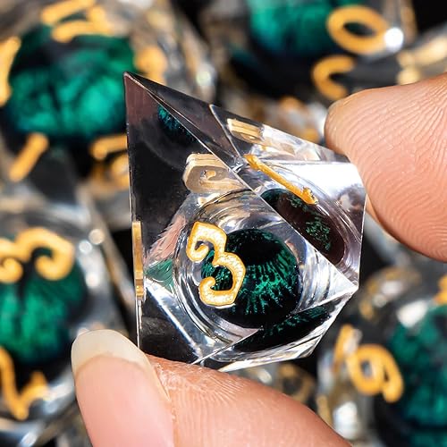 Miniatura 8 de OUKELANWO Juego de dados DND de globo ocular con núcleo líquido, con caja, 7 piezas de dados poliédricos D&D D20 de Dungeons and Dragons de borde