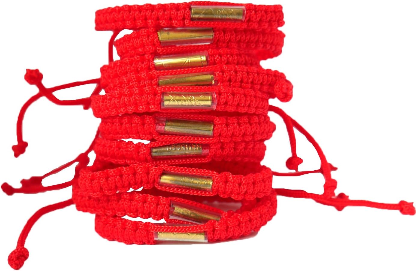 Lot of 10 Red Color Handmade Buddhist Thai Wristband Brass Amulet Blessed Karma Good Luck Love Friendship Yoga Meditation Mindfulness Bracelet