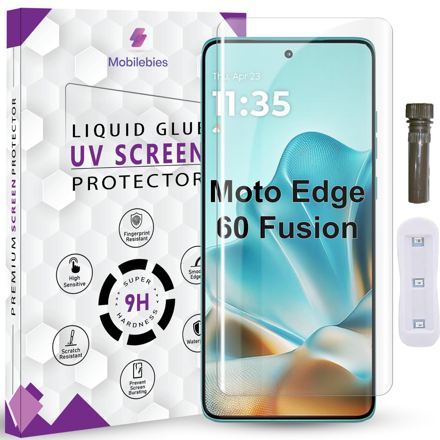 Advanced HD+ UV Tempered Glass Screen Protector For Motorola Edge 60 Fusion 5G (6.67 Inch, Pack of 1) HD Clear Full Adhesive UV Curved Screen Guard, Case Friendly with installation kit