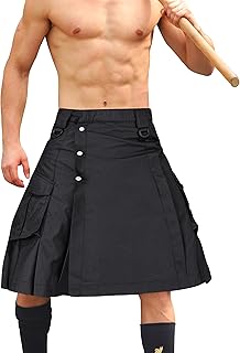 Mens Kilt for Men Waterproof Mens Skirt Hybrid Pleated Tactical Kilt Irish Scottish Kilt for Men with Pockets