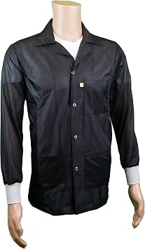 ESD Jacket,Medium Weight 90% Polyester, 10% Carbon Fabric with Lapel Collar and Knit Cuff, Black, Medium