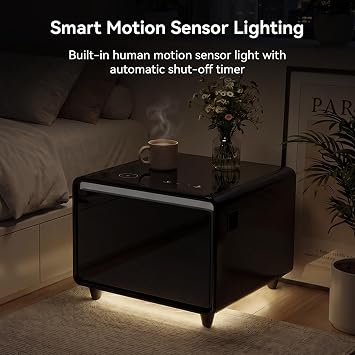 Smart Refrigerated End Table With 65L Drawer, Wireless Charging, USB Ports