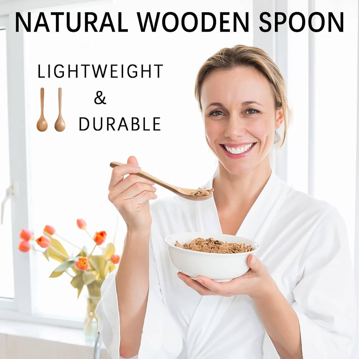 Small Wooden Spoons for Eating, 4 PCS, 7 Inch Small Soup Spoons image 3