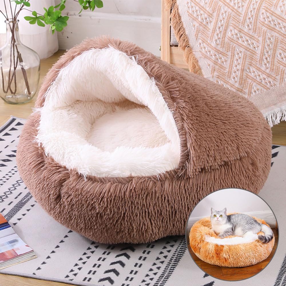 DOTBUY-SHOP Dog Bed Washable, Soft Comfy Cat Bed Felt Donut Dog Bed, Dual-Use Pet Bed With Slip-Resistant Bottom, Orthopedic Dog Beds Gift for Small Dogs and Cats (65cm,Dark Coffee)