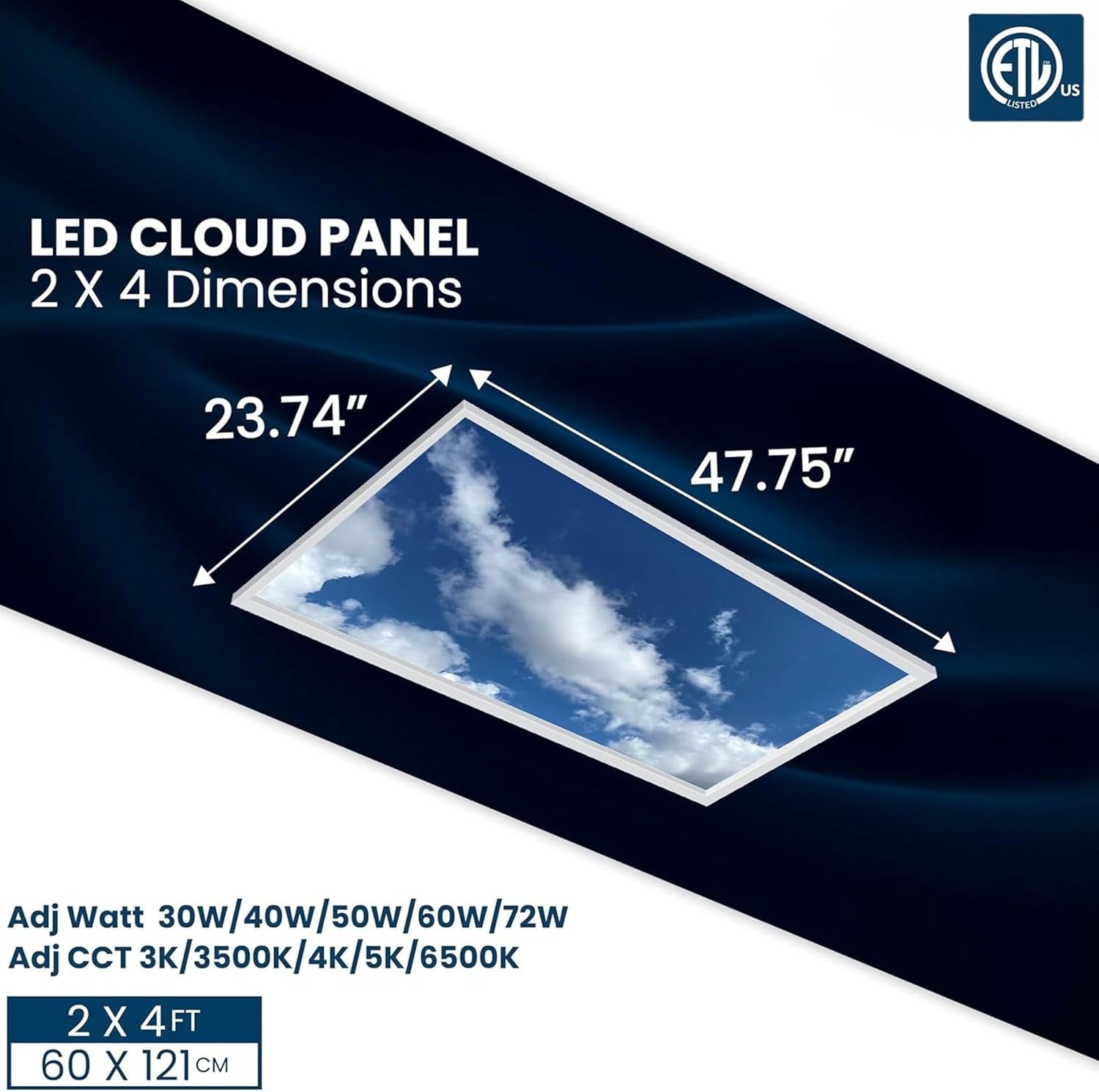 2-Pack 2x4 LED Flat Panel Light, Drop Ceiling Light Fixture with Cloud Design Tunable 30W-72W, Upto 8750 Lumens 3000K-6500K CCT, 0-10V Dimmable Skylight ETL, 120-277V 48x24 Inch LED Panel