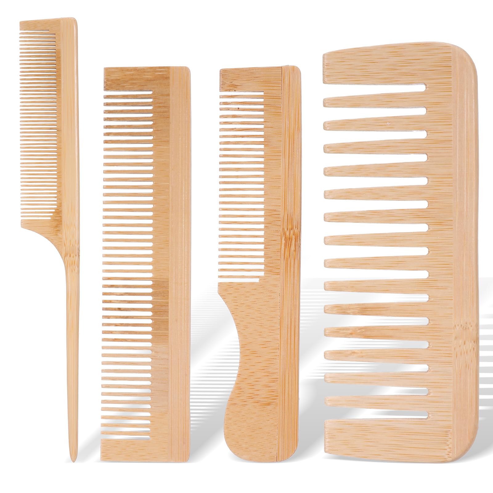 4 Pcs Wooden Hair Comb Wooden Wide Tooth Comb Handmade Bamboo Anti-Static Combs Set for Curly Thick Wavy Hair Women Men