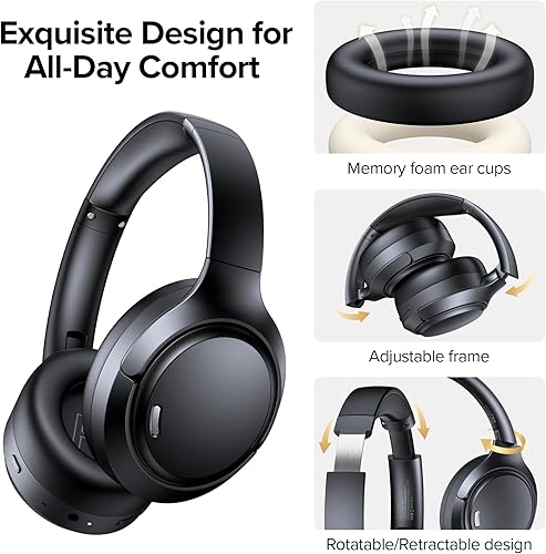 Miniatura 6 de Hybrid Active Noise Cancelling Bluetooth 6.0 Headphones 120H Playtime 6 ENC Clear Call Mic, Over Ear Headphones Wireless with Hi-Res Audio Comfort