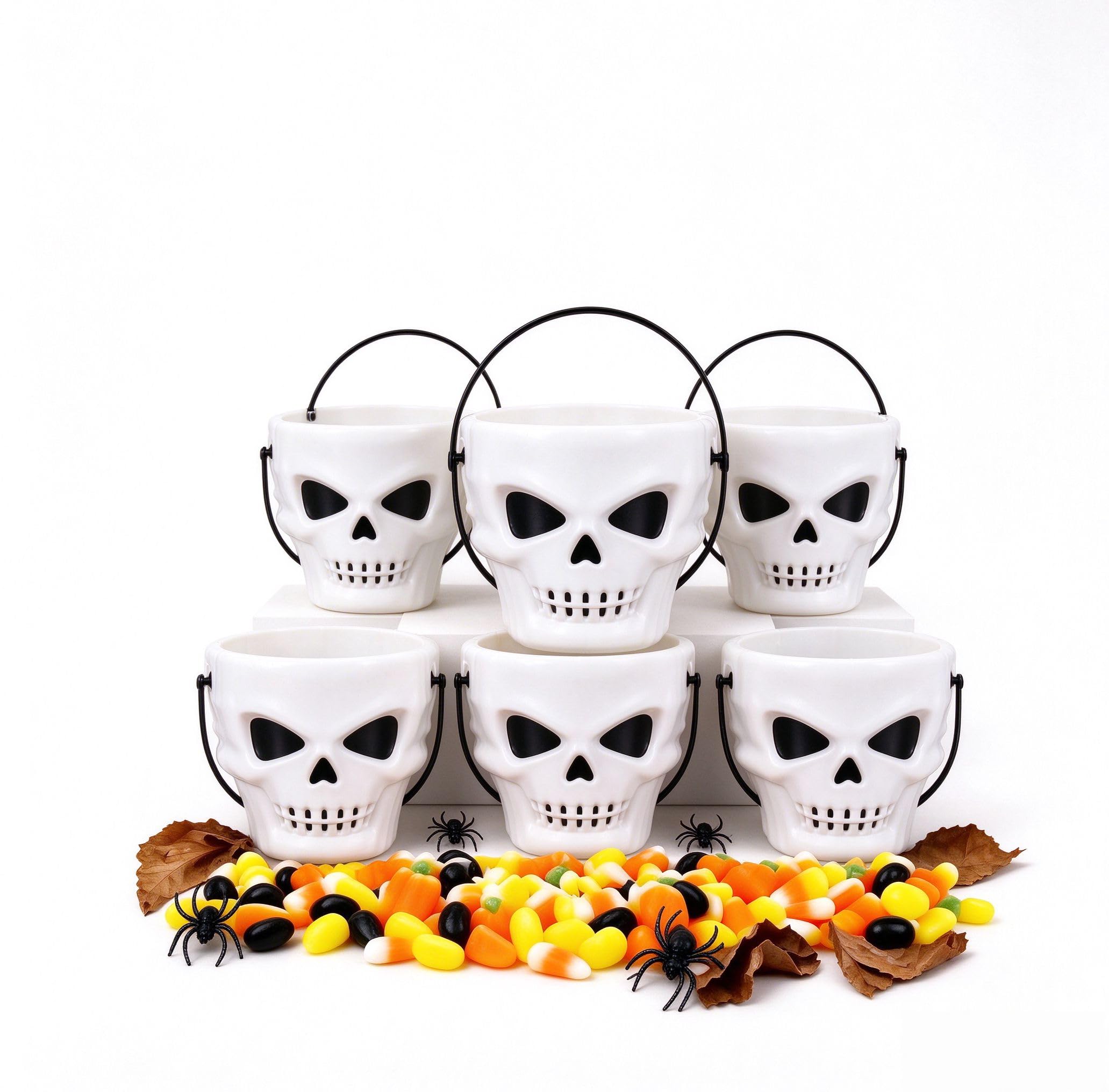Mtbricey 6Pcs Halloween Pumpkin Buckets Mini Plastic Trick Treat Pails，C