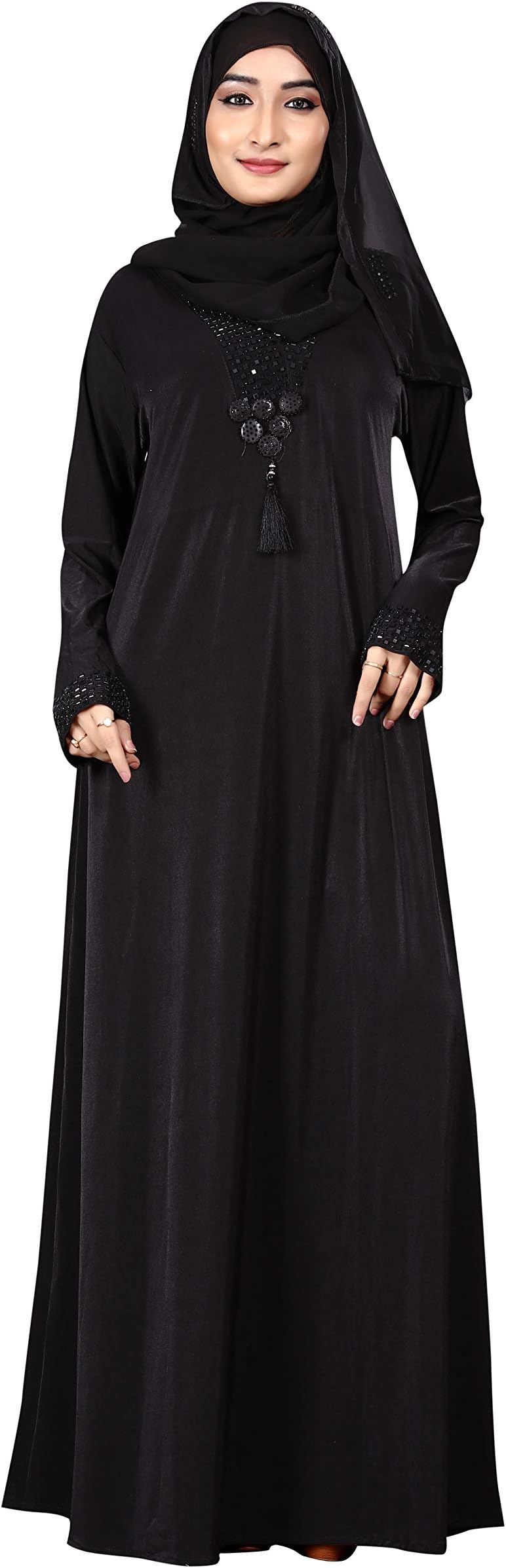 Justkartit Women's Lycra Plain Abaya Burqa with Chiffon Hijab (JK5053, Black, Free Size)