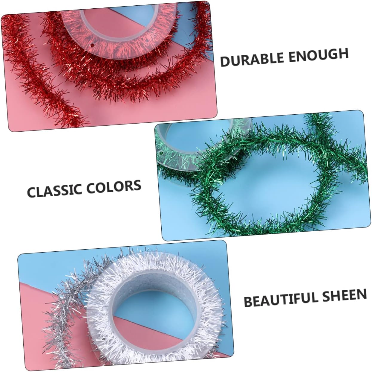 4Pcs Tinsel Garland Metallic Streamer Ribbons for Christmas Tree Decoration Party Supplies and Holiday Crafts