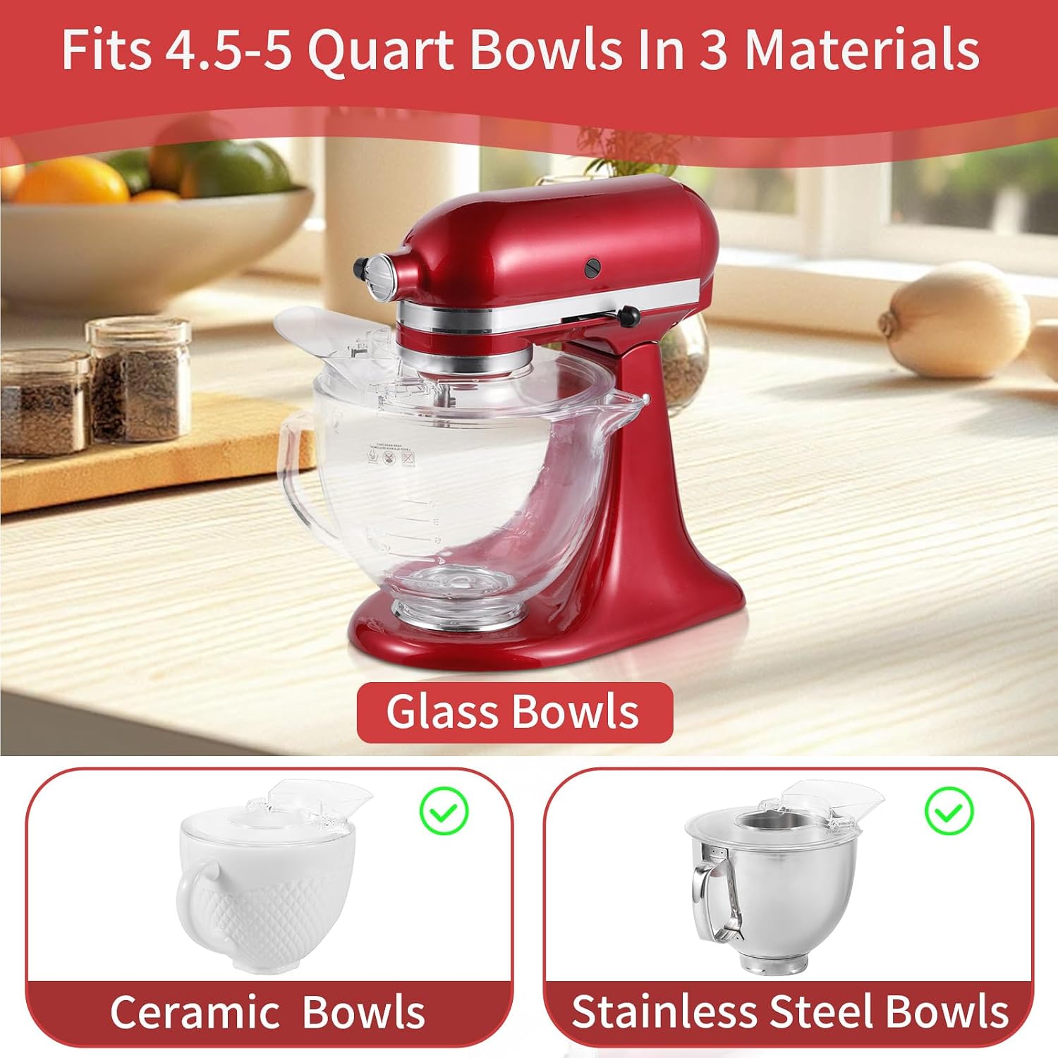 Updated Pouring Shield for KitchenAid 4.5-5 Quart Tilt-Head Stand Mixers | Fits Stainless Steel, Glass, Ceramic Bowls, Keeps Messes Off the Counter and Helps Avoid Splatter When Adding Ingredients