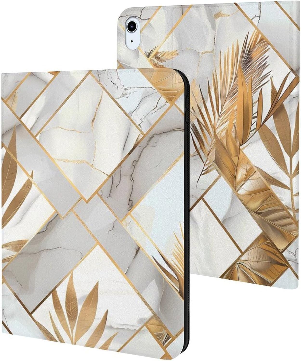 Marble Geometric Gold Leaves Printed Case Trifold Stand Protective Cover Compatible with ipad 2019/2020/2021(10.2in)