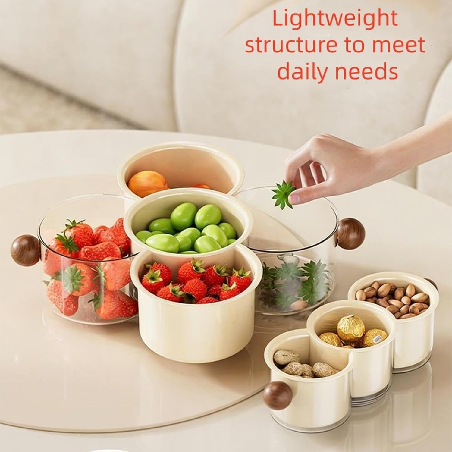 360° Rotating Fruit and Vegetable Storage Box,Double-Layered Nut Storage Tray with Water Drainage,Nut Storage Box,Multi-Compartment Snack Organizer for Kitchen,Fridge Dining Table Use (Large Size)