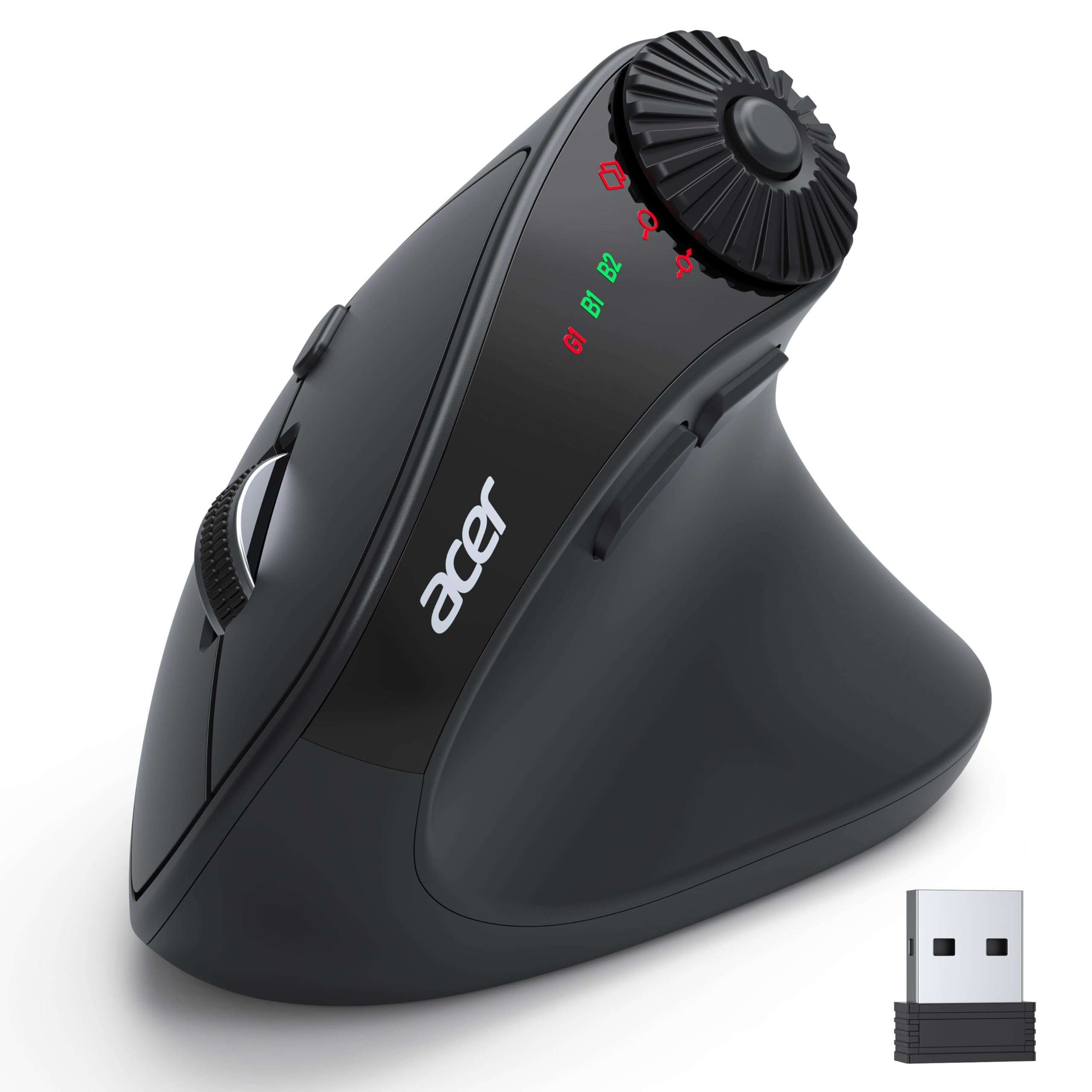 acer Wireless Ergonomic Mouse with Side Scroll Wheel, 4000DPI Bluetooth (BT5.2+2.4GHz) Vertical Mouse for Laptop, Computer USB Mouse, Right Hand Ergo Mice, 8 Buttons, USB Receiver for PC, MacBook,iMac