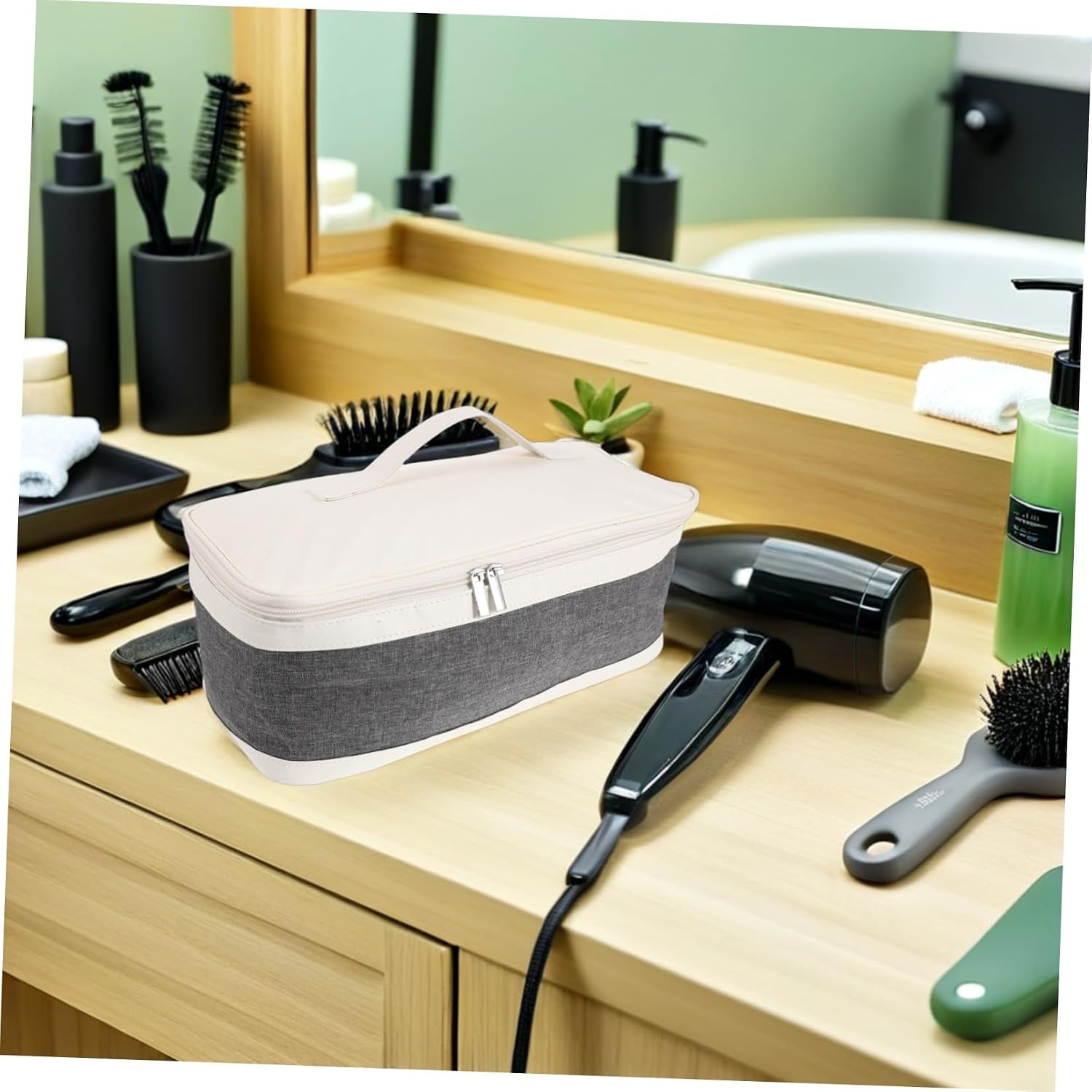 Hair Tools Travel Bag with Zipper Closure Travel Storage Organizer for Hair Straightener Blow Dryer and Curling Iron Made of Sturdy Cloth and Pu Leather Sleek Look