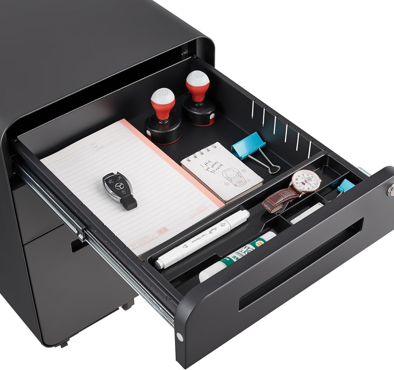 3 Drawer Mobile File Cabinet Under Desk Office,Simple Style Versatile Storage Cabinet for Legal/Letter/A4 Files, 5 Wheel Design Anti-Tilting Cold Rolled Steel Waterproof Moisture-Proof Black