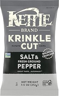 Kettle Brand Krinkle Cut Salt and Fresh Ground Pepper Kettle Potato Chips, Gluten-Free, Non-GMO, 7.5 oz Bag