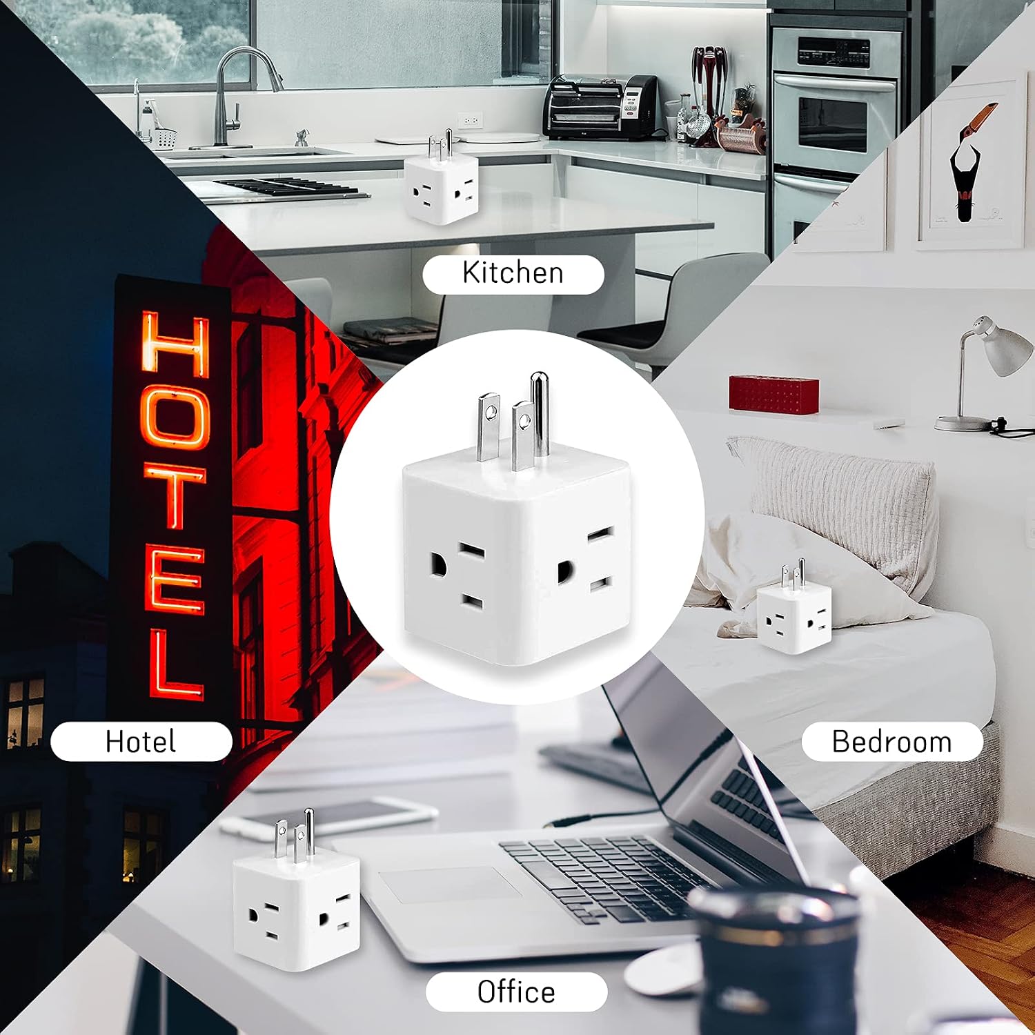 Multi Plug Outlet Extender,Wonplug Right Angle Plug Adapter with 4 AC Side Outlets Adaptor Electrical Multiple Plug Extender Splitter Expander Compact Wall Charger for USA Home Office Cruise Travel