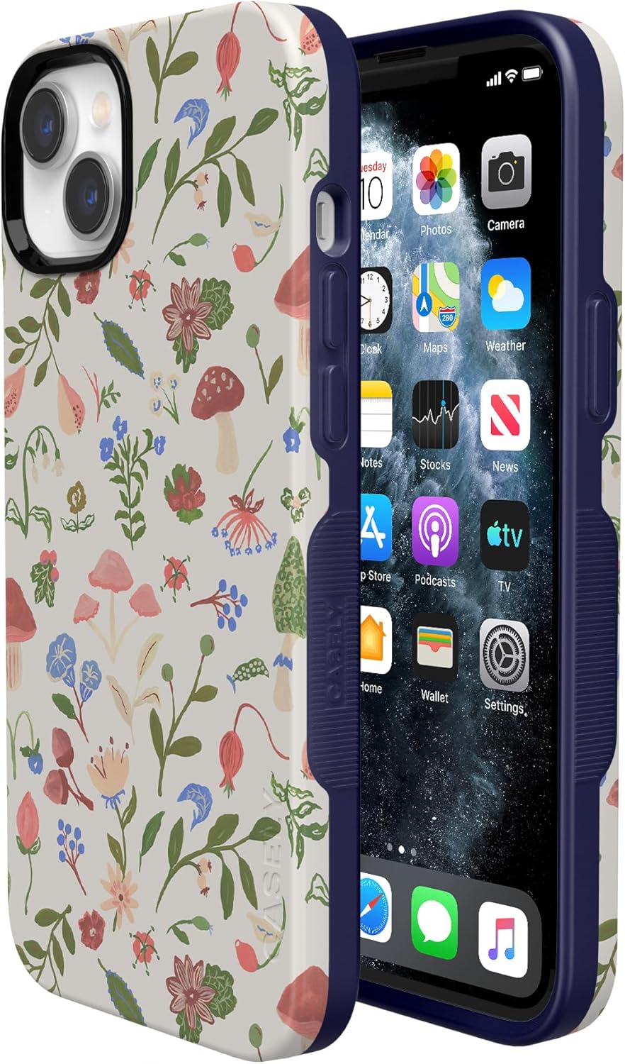 Casely iPhone 14 Case | Garden Party | Mushroom Floral | Bold Protective Design | Compatible with MagSafe