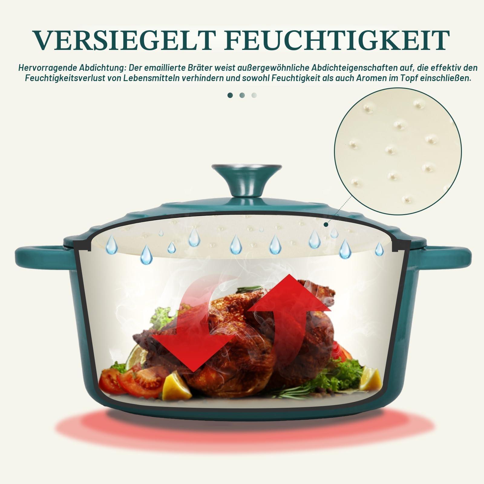 Overmont Bräter emaille Gusseisen Topf - Schmortopf 26cm backofengeeignet - mit Deckel und Kochbuch - für Küche Backen Schmoren Braten Seeblau – Bild 2
